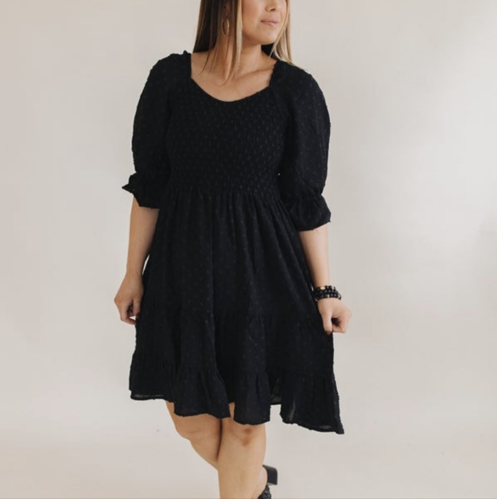 Swiss polka dot smocked peasant dress